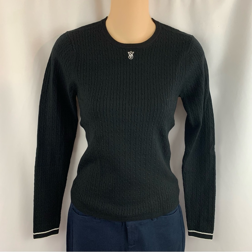 Victoria Secret Black /White Knit Formal Crew Neck Pullover Sweater Size S/P